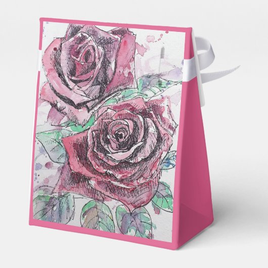 赤いローズウォーターカラーとインクパーティーケーキお願い箱 フェイバーボックス (裏面サイド)