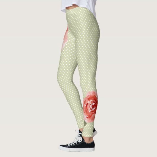 赤いローズオンホワイトドットとライムドットレギンス レギンス (左)