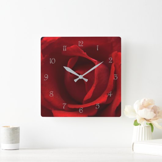 赤いローズグレーのスクリプト番号wccn スクエア壁時計 (ホーム)