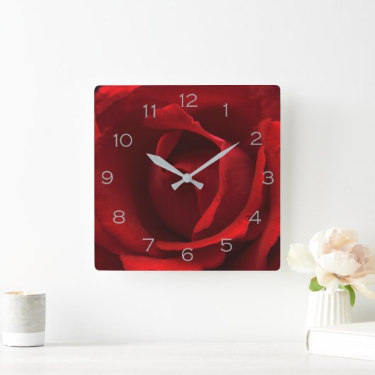 赤いローズグレーの数字wc スクエア壁時計 (ホーム)