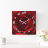 赤いローズグレーファットローマ数字wccn スクエア壁時計 (ホーム)