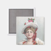 赤いローズハットマグネット付きの女性 マグネット (正面/裏面)