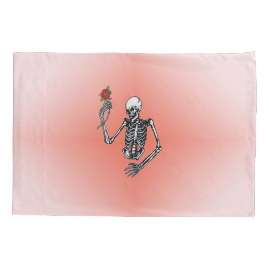 赤いローズピンクを保持するゴシック体の半骨格 枕カバー (裏面-左)