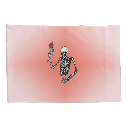 赤いローズピンクを保持するゴシック体の半骨格 枕カバー (裏面-右)