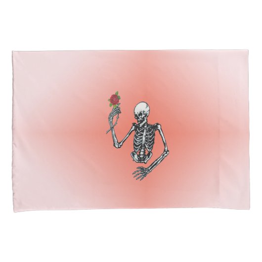 赤いローズピンクを保持するゴシック体の半骨格 枕カバー (正面右)