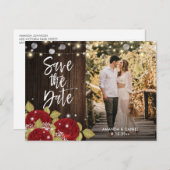 赤いローズフローラ日付の写真はがきを保存 案内ポストカード (正面/裏面)