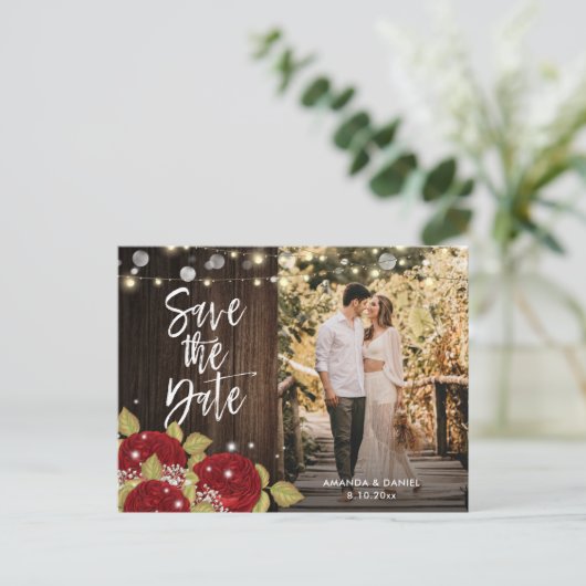 赤いローズフローラ日付の写真はがきを保存 案内ポストカード (スタンド正面)