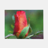 赤いローズブドフラワーウォーターカラーフォト絵画ズ ドアマット (正面)