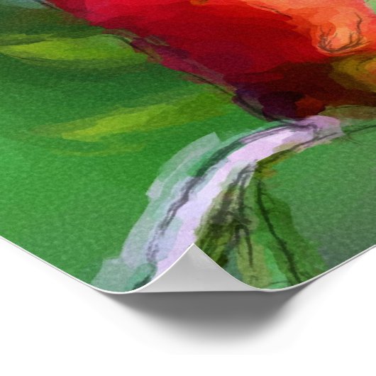 赤いローズブドフラワーウォーターカラーフォト絵画ズ ポスター (角)