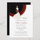 赤いローズブライド金ゴールドアクセントブライダルシャワー 招待状 (正面/裏面)