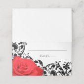 赤いローズブラックフローリッ結婚シュの折り畳み プレイスカード (外部開封)