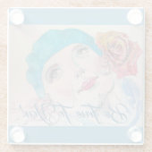 赤いローズベレットを持つ女の子は忠実にあなたにコースター ガラスコースター (裏面)