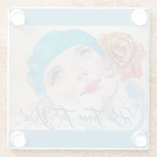赤いローズベレットを持つ女の子は忠実にあなたにコースター ガラスコースター (裏面)