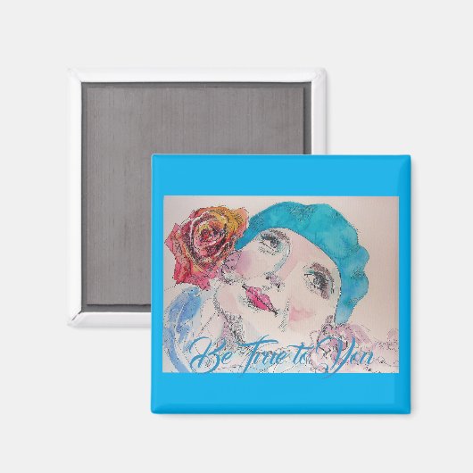 赤いローズベレットを持つ女の子は磁石に忠実 マグネット (正面/裏面)