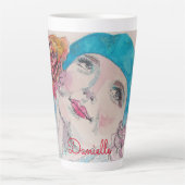 赤いローズベレーの水彩フローラ花の女の子 カフェラテマグ (正面)