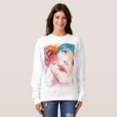 赤いローズベレーの水彩少女ピンク スウェットシャツ (正面フル)