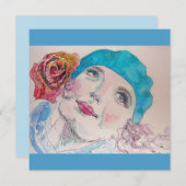 赤いローズベレーの水彩磁気カードの女の子 (正面/裏面)