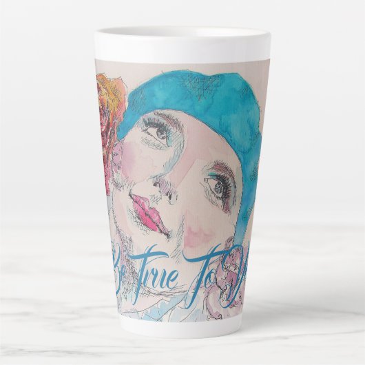 赤いローズベレーの水色の女の子があなたに忠実である カフェラテマグ (正面)