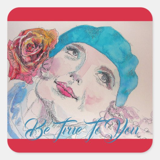 赤いローズベレーの水色の女の子があなたに忠実である スクエアシール (正面)