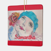 赤いローズベレーウォーター色の女の子の名前 セラミックオーナメント (左)