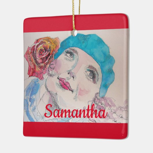 赤いローズベレーウォーター色の女の子の名前 セラミックオーナメント (左)