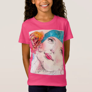 赤いローズベレーウォーター色の女の子ホットピンク Tシャツ