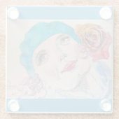 赤いローズベレーウォーター色の女の子 ガラスコースター (裏面)