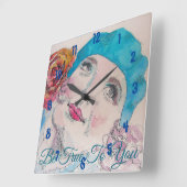 赤いローズベレーBe True Girlsルームクロックを持つ女の子 スクエア壁時計 (傾斜)