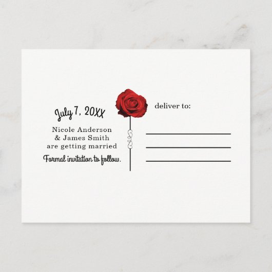 赤いローズホワイト（任意の色） Glam日付を保存 案内ポストカード (裏面)