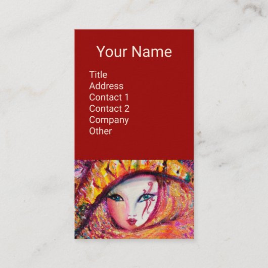 赤いローズモノグラムと黄色のカーニバルマスク 名刺 (正面)