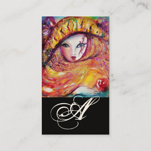 赤いローズモノグラムと黄色のカーニバルマスク 名刺 (裏面)