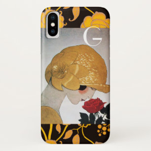 赤いローズモノグラムを持つ女性 iPhone X ケース