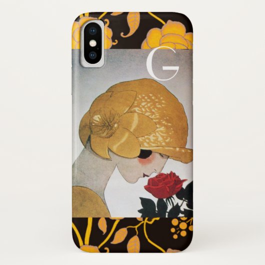 赤いローズモノグラムを持つ女性 Case-Mate iPhoneケース (裏面)