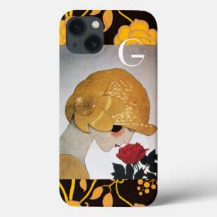 赤いローズモノグラムを持つ女性 iPhone 13ケース