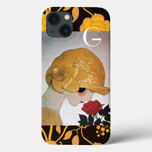 赤いローズモノグラムを持つ女性 Case-Mate iPhoneケース (裏面)