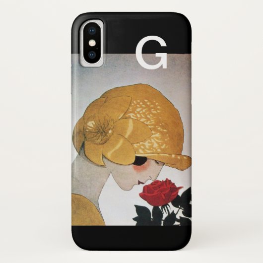 赤いローズモノグラムを持つ女性 Case-Mate iPhoneケース (裏面)