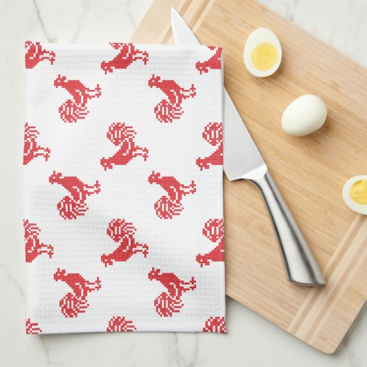 赤いローターのシームレスなパターン キッチンタオル (四つ折り)