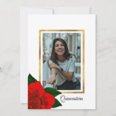 赤いロ伝統的ーズ金ゴールド写真キンチェニェラInvite 招待状 (裏面)