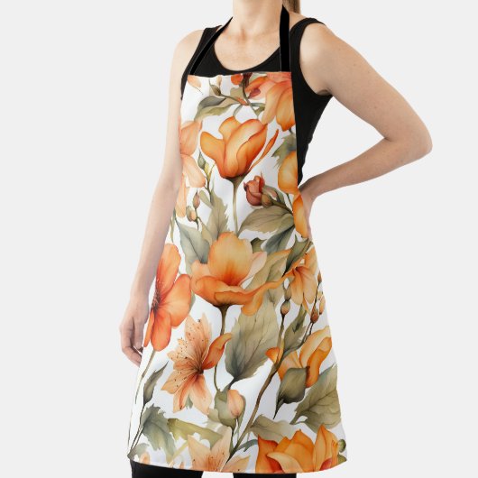 赤いワイルドフラワーウォーターカラーアート エプロン (インサイチュ)