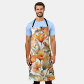 赤いワイルドフラワーウォーターカラーアート エプロン (着用した状態)