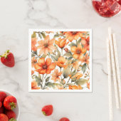 赤いワイルドフラワーウォーターカラーアート スタンダードカクテルナプキン (インサイチュ)