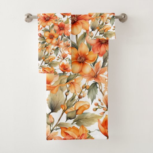 赤いワイルドフラワーウォーターカラーアート バスタオルセット (インサイチュ)