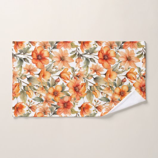 赤いワイルドフラワーウォーターカラーアート バスタオルセット (ハンドタオル)