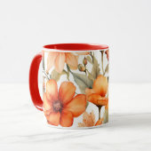 赤いワイルドフラワーウォーターカラーアート マグカップ (正面左)
