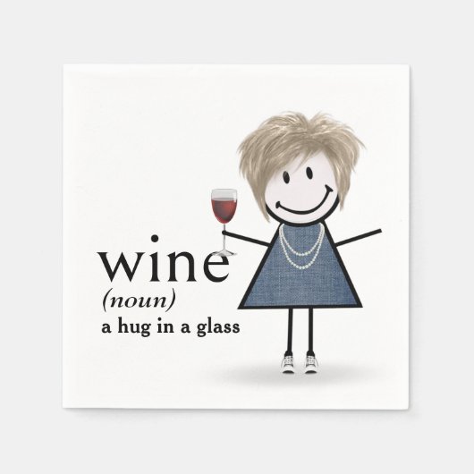 赤いワイングラスの棒人間女子 スタンダードカクテルナプキン (正面)