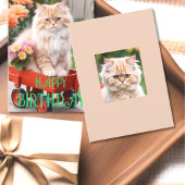 赤いワゴンに乗ったクリーム+ジンジャー模様のトラ猫の誕生日 カード