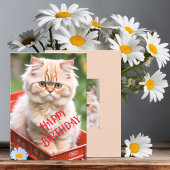 赤いワゴンに乗ったジンジャーとクリームのタビー猫の誕生日 カード