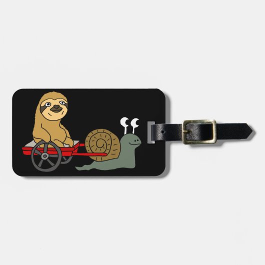 赤いワゴンの怠惰を引っ張っているかわいいかたつむり ラゲッジタグ (正面横)