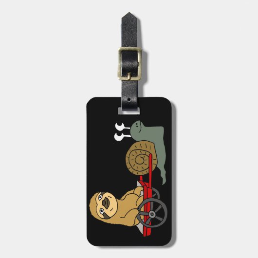 赤いワゴンの怠惰を引っ張っているかわいいかたつむり ラゲッジタグ (正面縦)