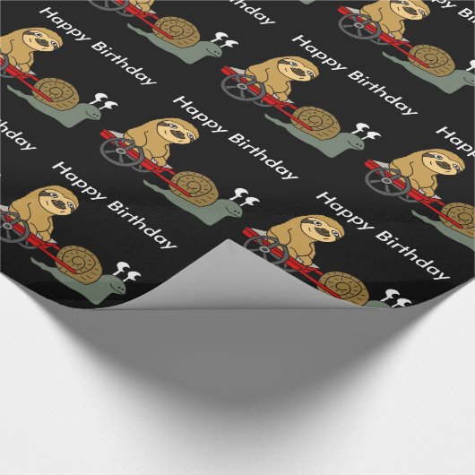 赤いワゴンの怠惰を引っ張っているかわいいかたつむり ラッピングペーパー (角)